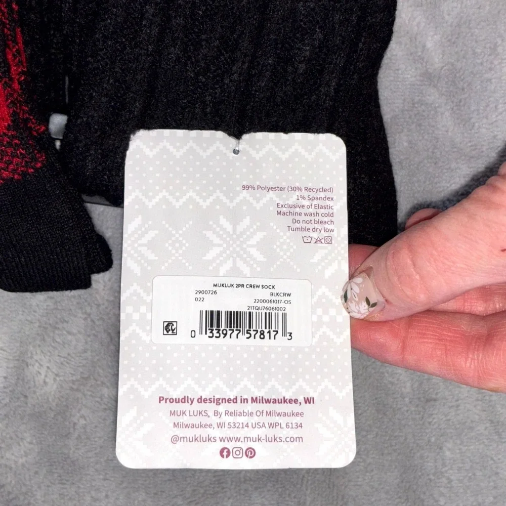 Muk Luks Cozy Up Your Life Crew Height Socks Womens OS (6-11) Black Plaid 4 Pack